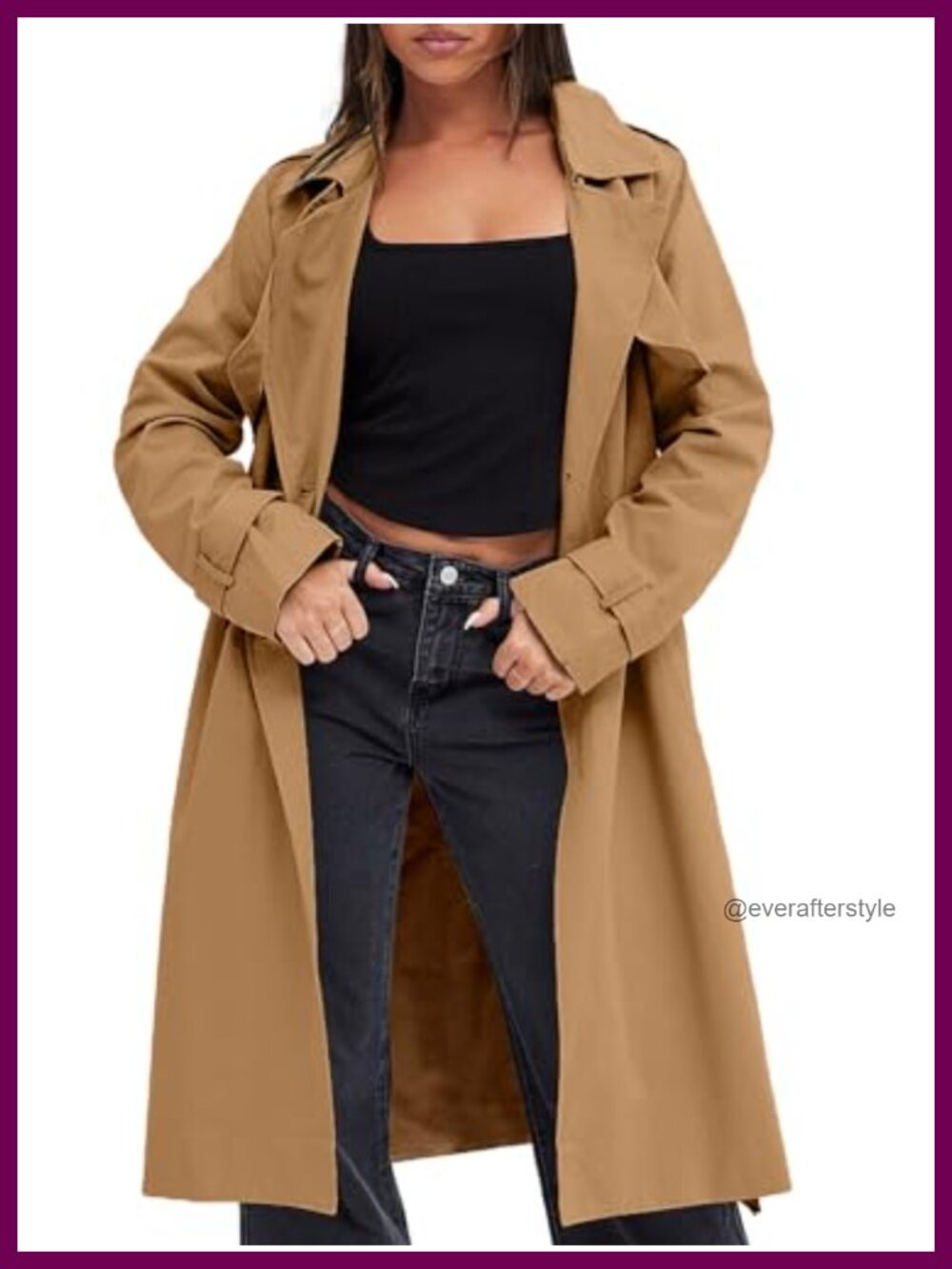 Women's Double-Breasted Trench Coat Long Belted Overcoat 100% Polyester